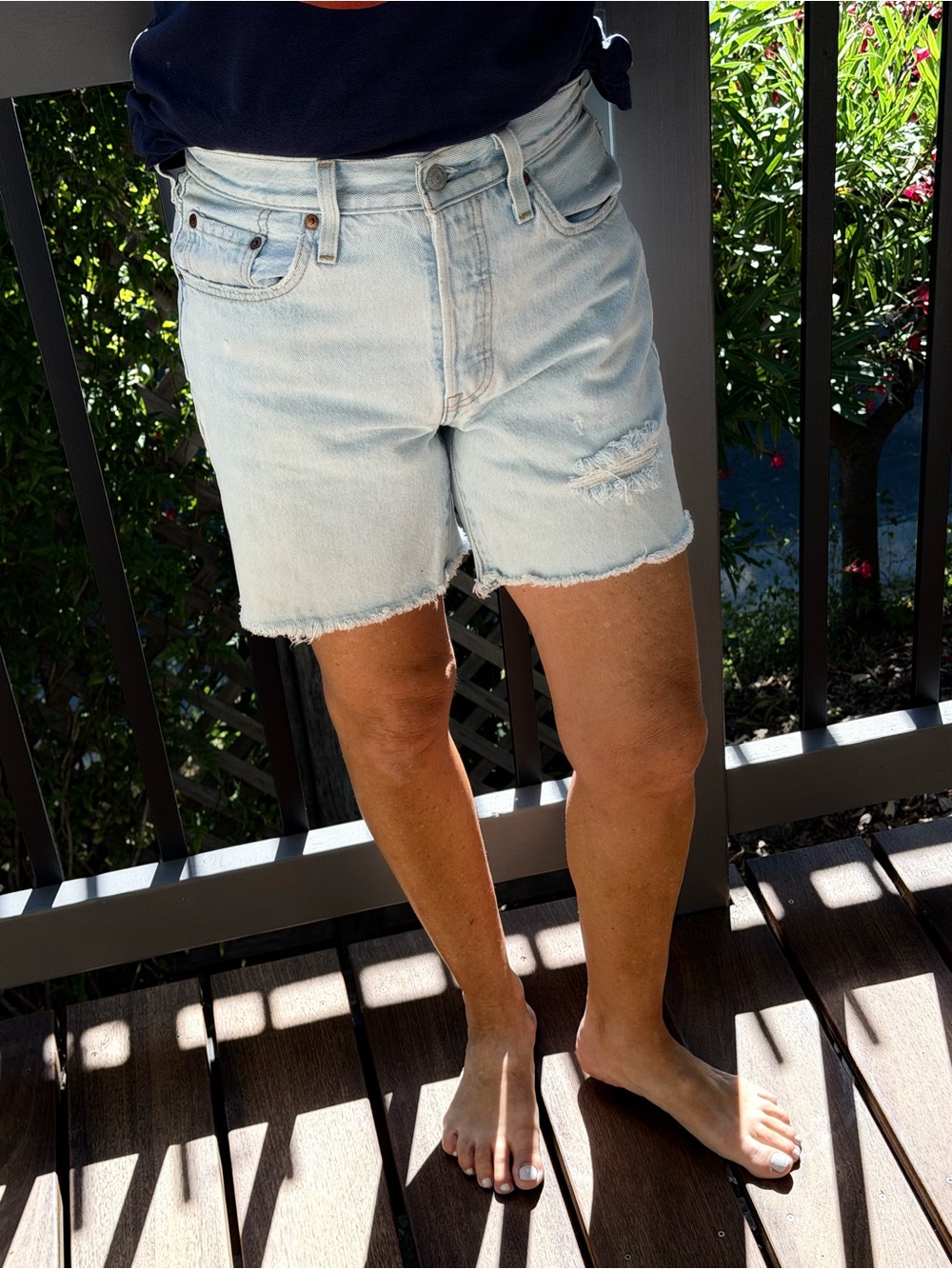 Levi's Light Wash Distressed Denim Shorts